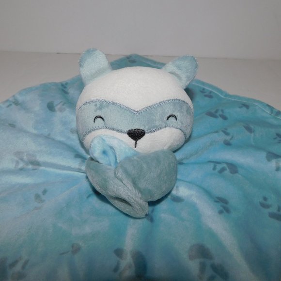 Modern Moments by Gerber Blue White Raccoon Security Blanket - Picture 3 of 6